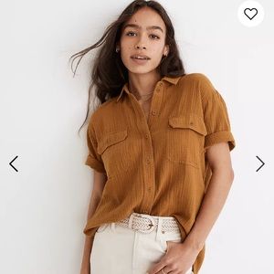 Madewell Lightspun Short-Sleeve Flap-Pocket Shirt - Antique Gold - Small NWT